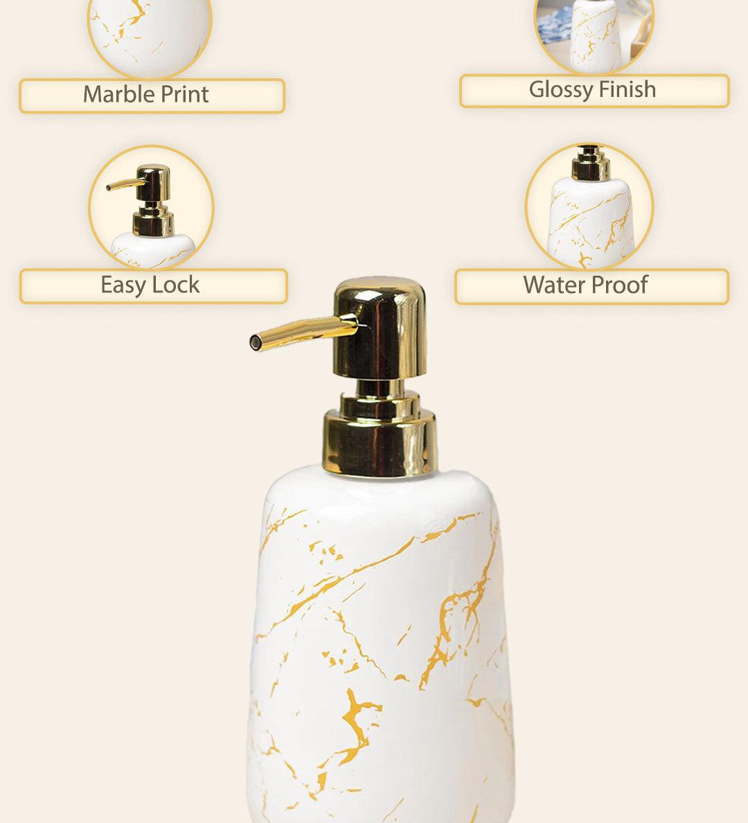 Off White Ceramic Liquid Soap Dispenser - Stone Finish, Bath Accessories - MARKET99