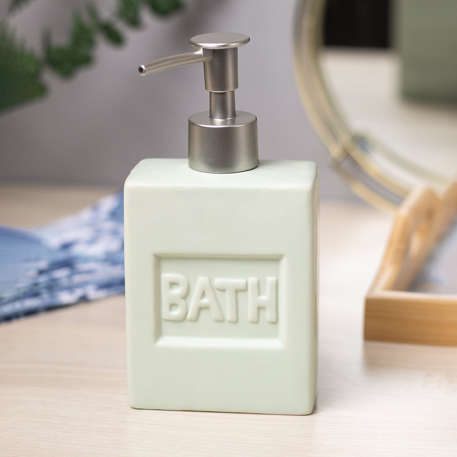 Green Ceramic Liquid Soap Dispenser - Plain, Bath Accessories