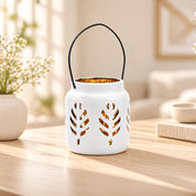 White Ceramic T-Lite Holder - Leafy Pattern, Candle Holder