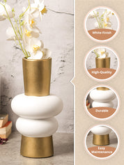 Stylish Ceramic Vase - White & Golden, Contemporary Design