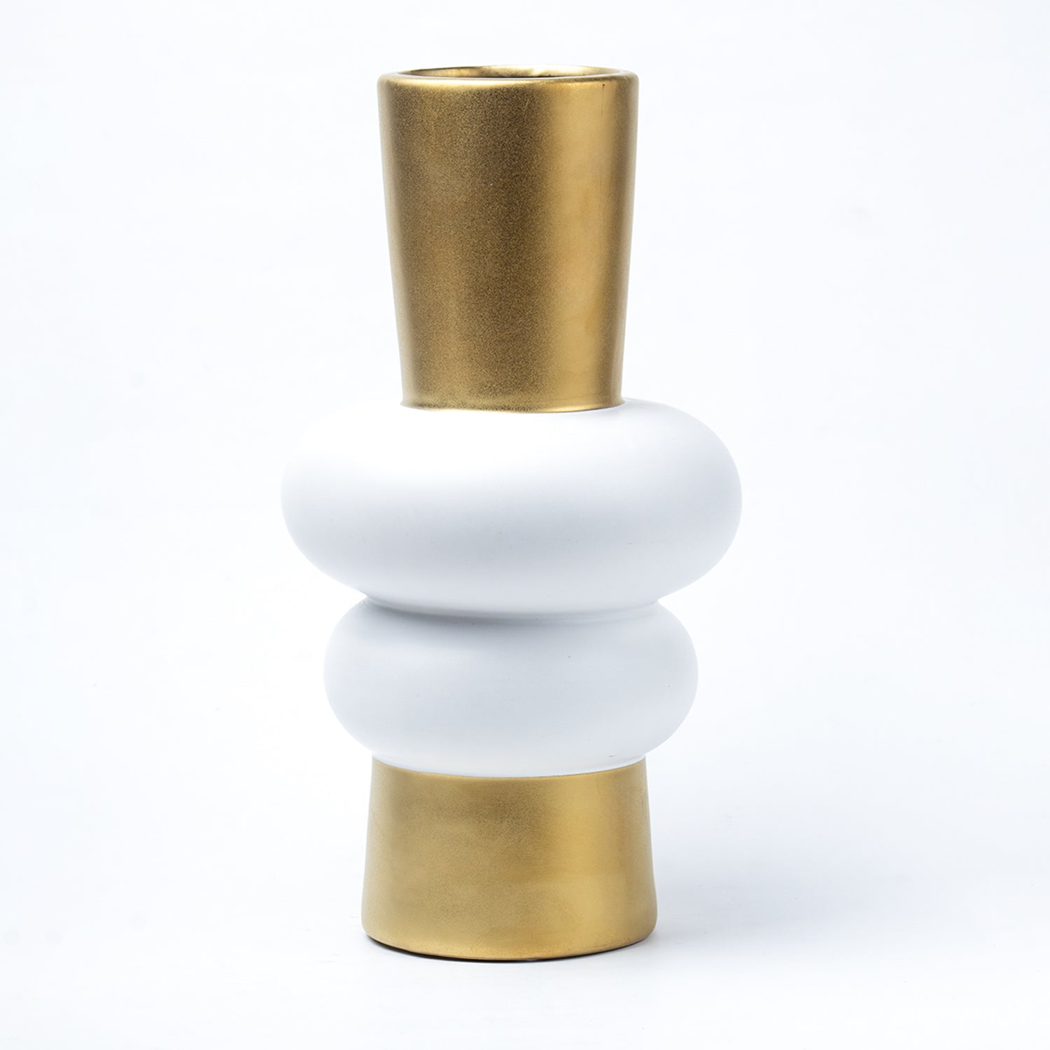 Stylish Ceramic Vase - White & Golden, Contemporary Design