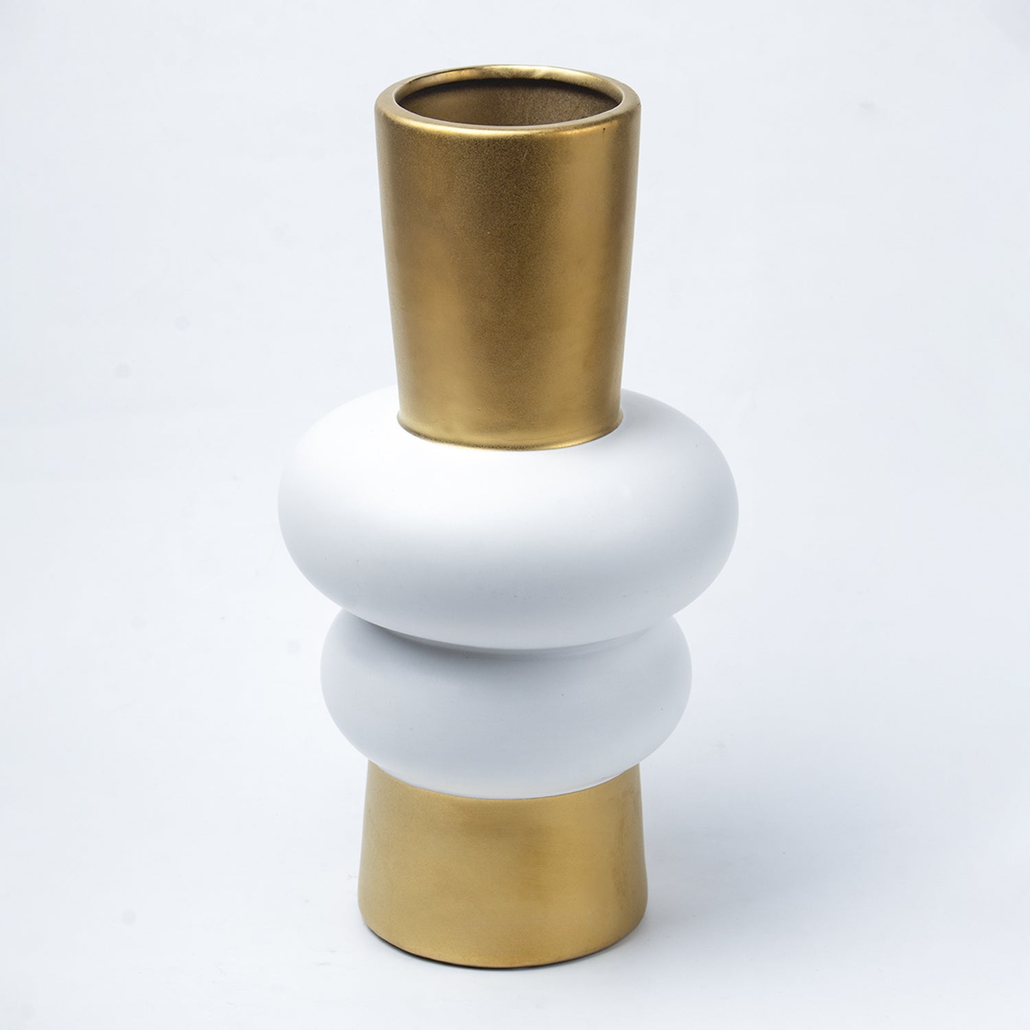 Stylish Ceramic Vase - White & Golden, Contemporary Design
