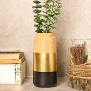 Stylish Ceramic Vase - Wooden, White & Golden, Contemporary Design