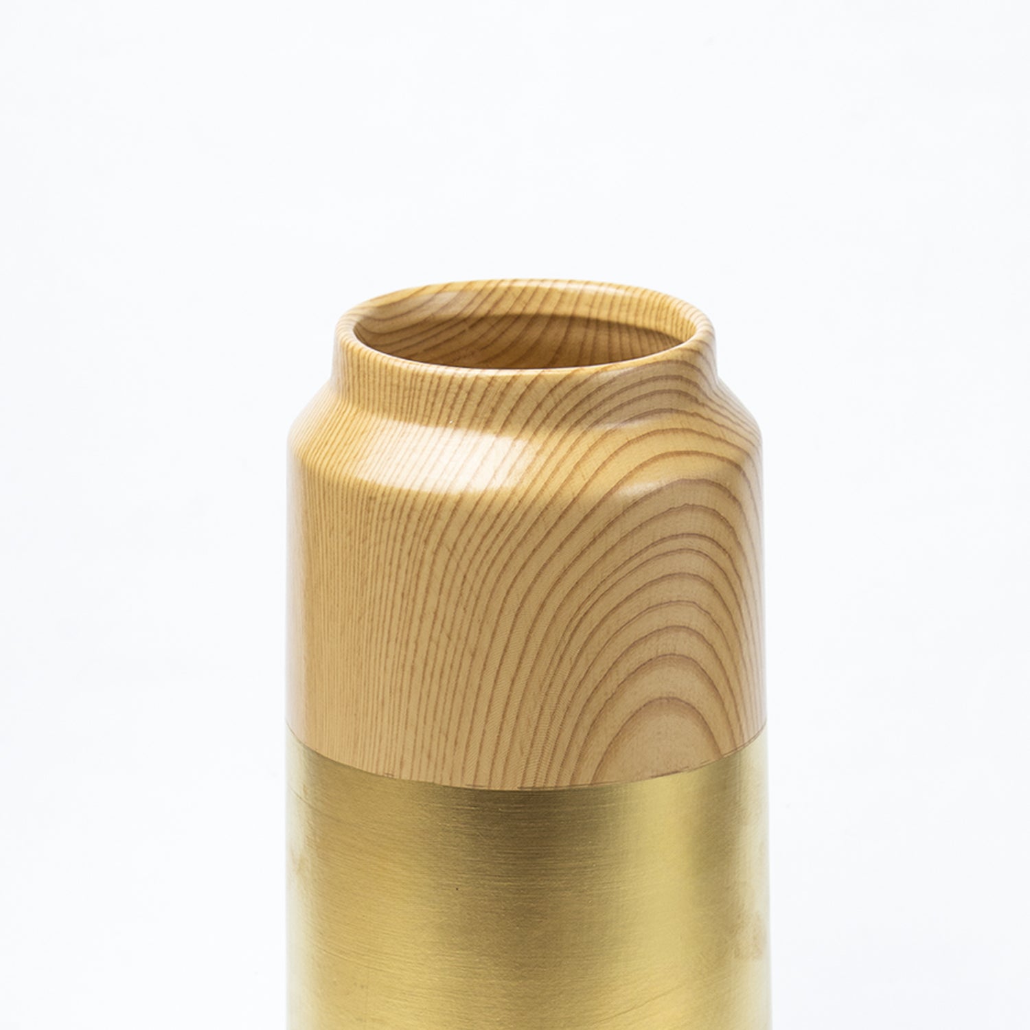 Stylish Ceramic Vase - Wooden, White & Golden, Contemporary Design