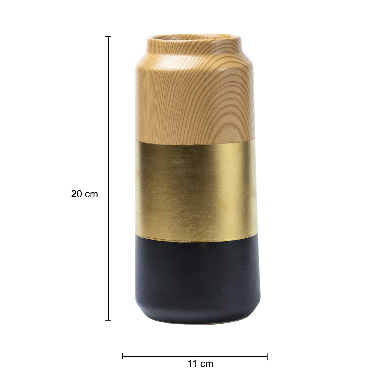 Stylish Ceramic Vase - Wooden, White & Golden, Contemporary Design
