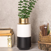 Stylish Ceramic Vase - Golden, White & Black, Contemporary Design
