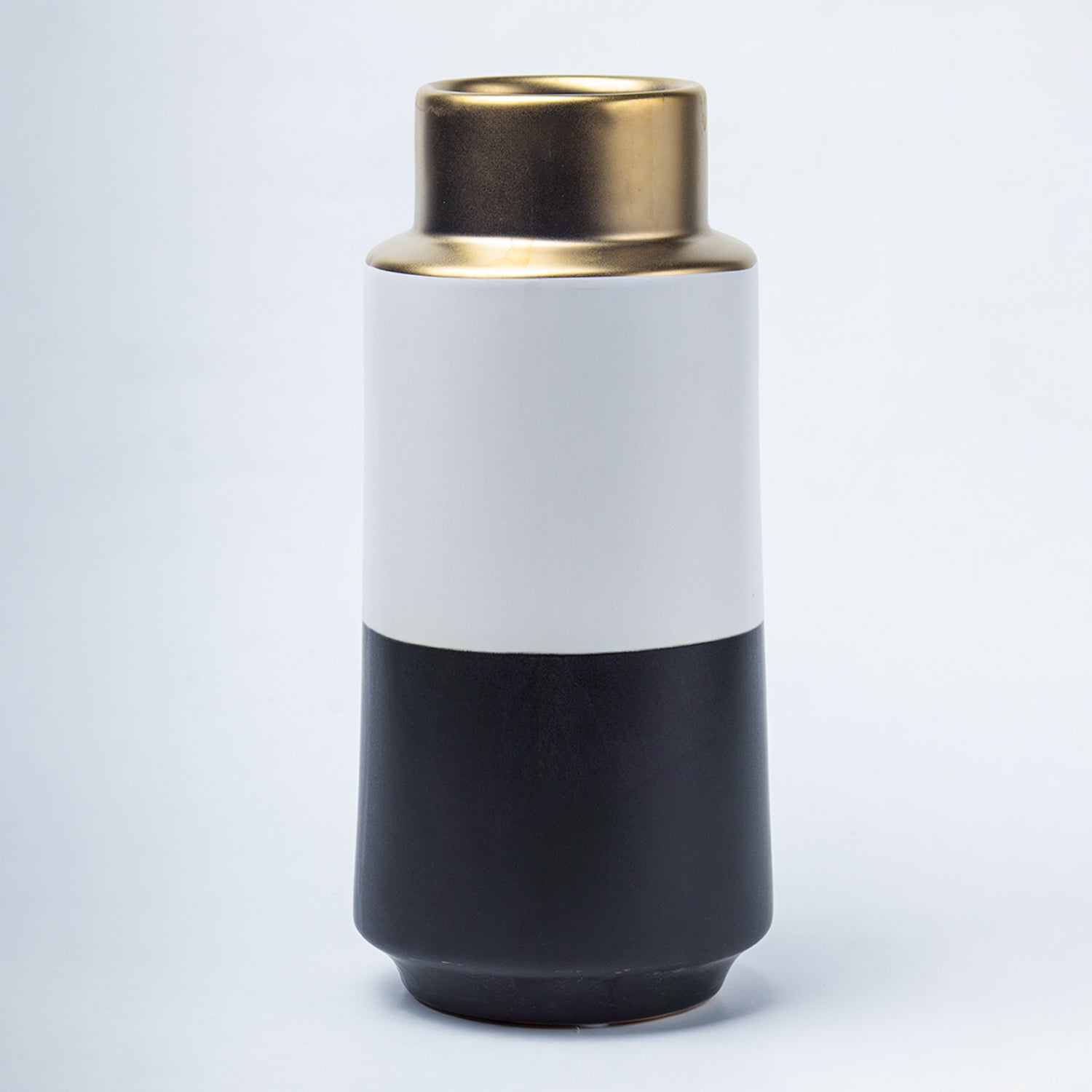 Stylish Ceramic Vase - Golden, White & Black, Contemporary Design