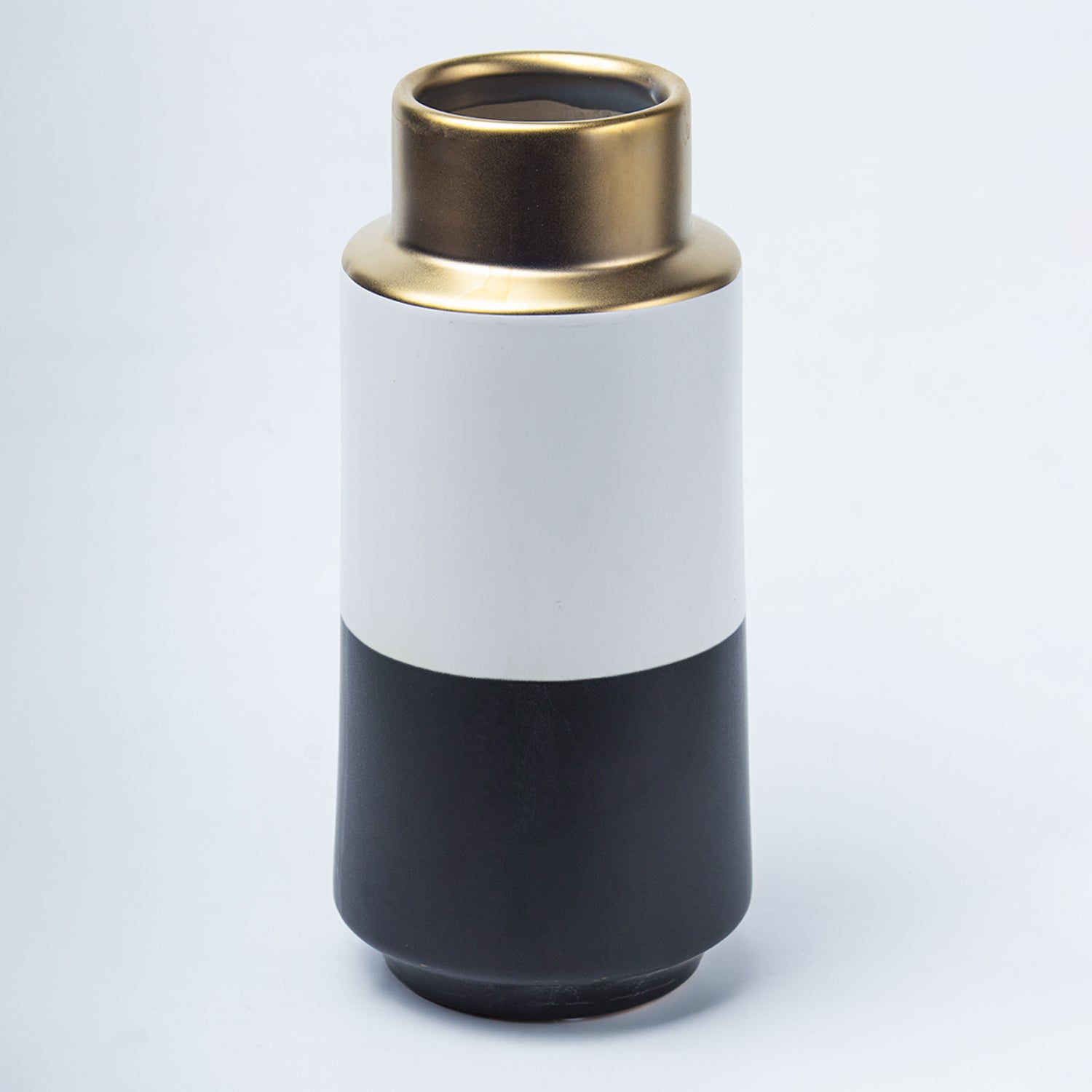 Stylish Ceramic Vase - Golden, White & Black, Contemporary Design