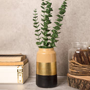 Stylish Ceramic Flower Holder Vase - Wooden, White & Golden