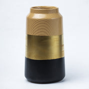 Stylish Ceramic Flower Holder Vase - Wooden, White & Golden
