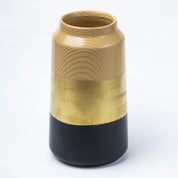 Stylish Ceramic Flower Holder Vase - Wooden, White & Golden