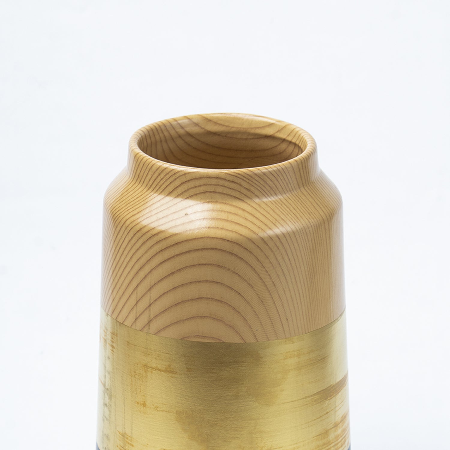 Stylish Ceramic Flower Holder Vase - Wooden, White & Golden