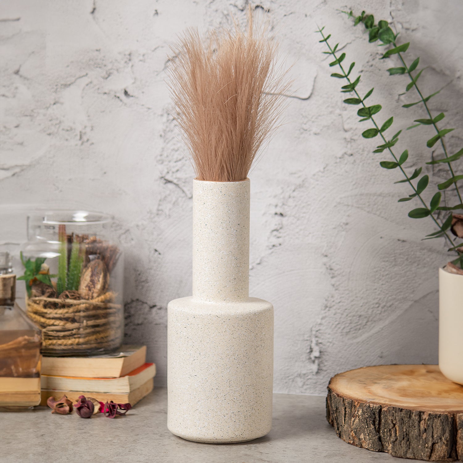 Stylish Flower Holder Vase - Off White, Stone Finish