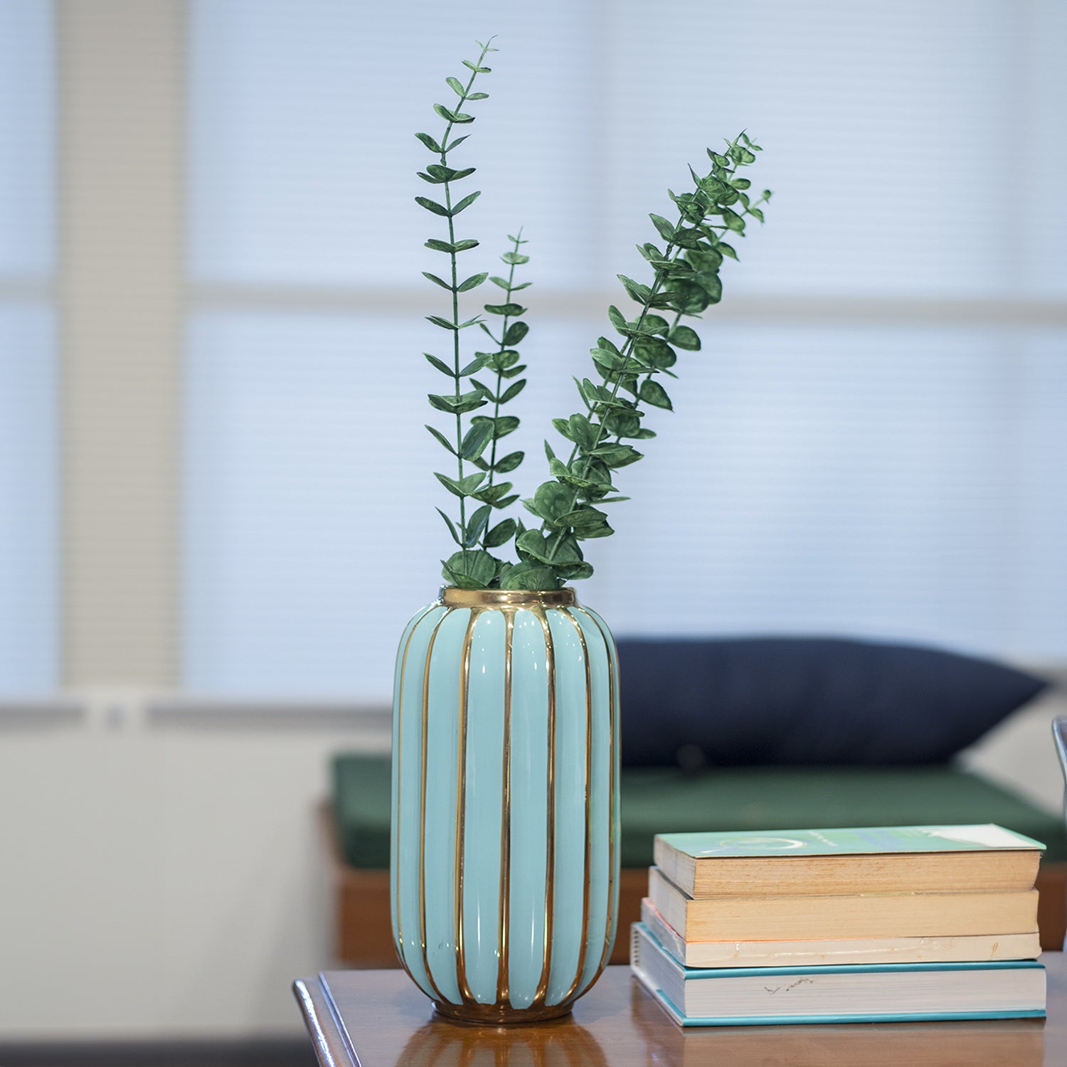 Emrald Ceramic Vase Ribbed Design, Flower Holder