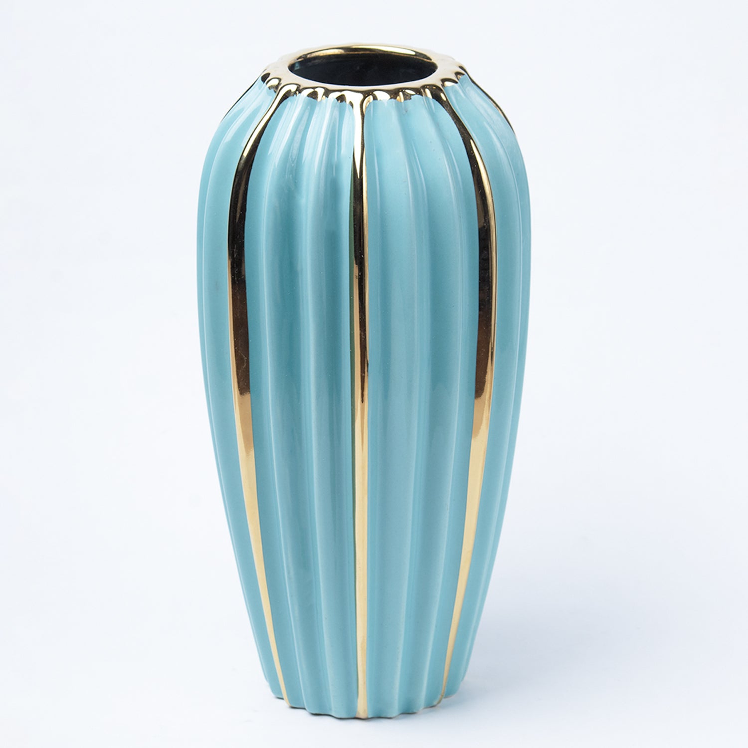 Emrald Ceramic Vase - Ribbed Design, Flower Holder