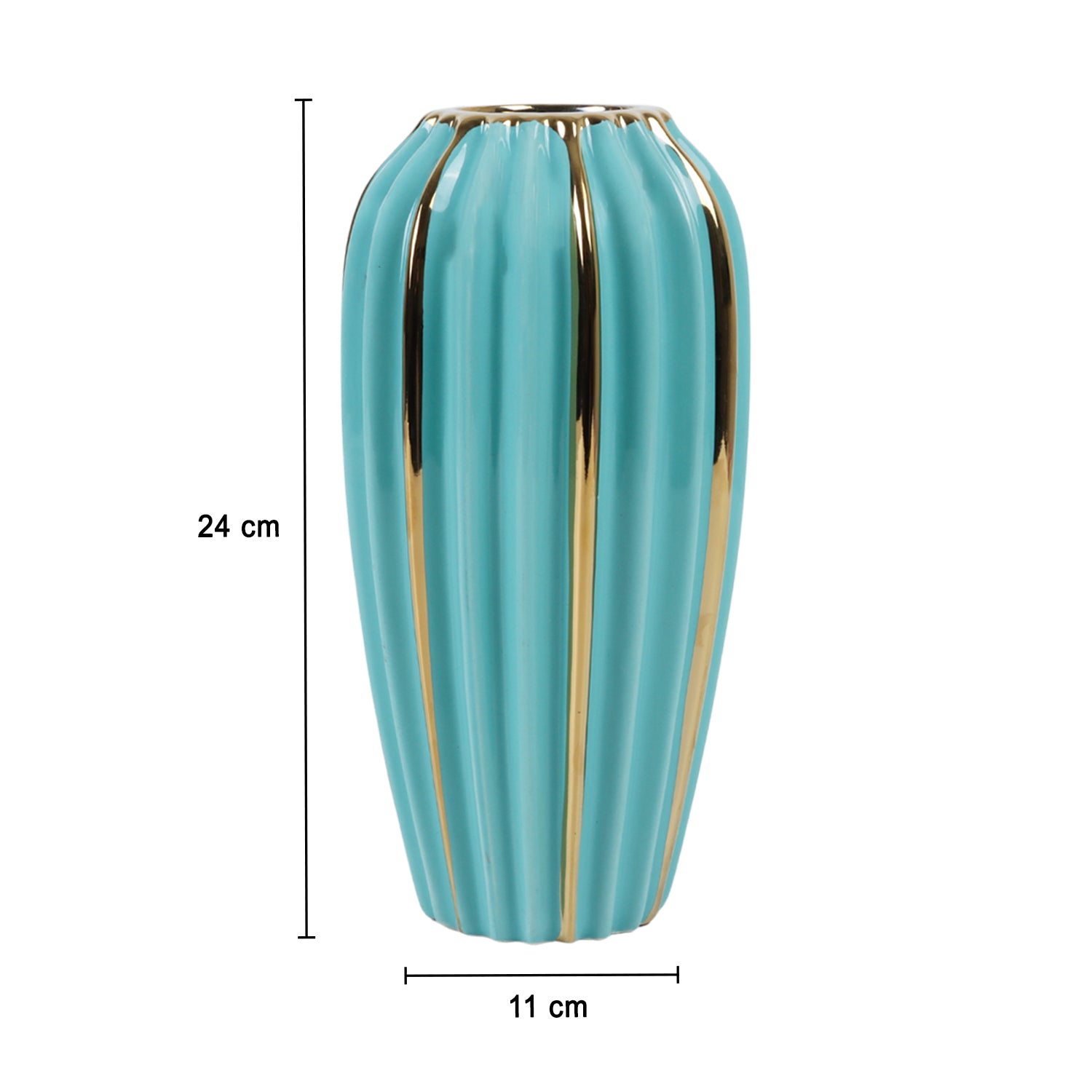 Emrald Ceramic Vase - Ribbed Design, Flower Holder