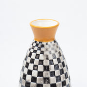 Black & White Ceramic Curvy Vase - Checks, Flower Holder