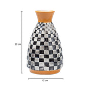 Black & White Ceramic Curvy Vase - Checks, Flower Holder
