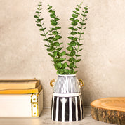 Black & White Ceramic Vase - Ribbed Design, Flower Holder