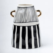 Black & White Ceramic Vase - Ribbed Design, Flower Holder
