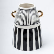 Black & White Ceramic Vase - Ribbed Design, Flower Holder