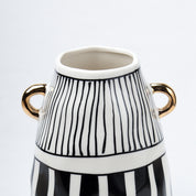 Black & White Ceramic Vase - Ribbed Design, Flower Holder