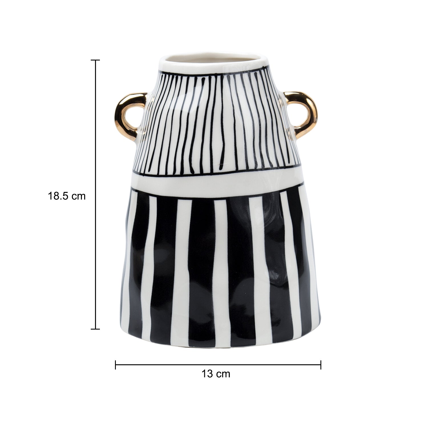 Black & White Ceramic Vase - Ribbed Design, Flower Holder