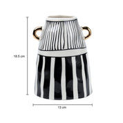 Black & White Ceramic Vase - Ribbed Design, Flower Holder