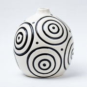 Black & White Ceramic Round Vase - Cuircular Pattern, Flower Holder