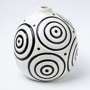 Black & White Ceramic Round Vase - Cuircular Pattern, Flower Holder