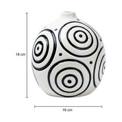 Black & White Ceramic Round Vase - Cuircular Pattern, Flower Holder