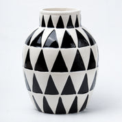 Black & White Ceramic Curvy Vase - Triangular Checks, Flower Holder