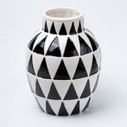 Black & White Ceramic Curvy Vase - Triangular Checks, Flower Holder