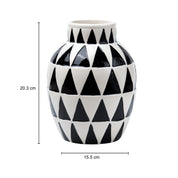 Black & White Ceramic Curvy Vase - Triangular Checks, Flower Holder