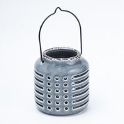 Blue Ceramic T-Lite Holder - Slotted Pattern, Flower Holder