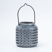Blue Ceramic T-Lite Holder - Slotted Pattern, Flower Holder