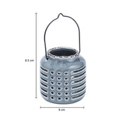 Blue Ceramic T-Lite Holder - Slotted Pattern, Flower Holder