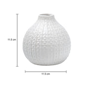 White Ceramic Round Vase - Textured Pattern, Flower Holder