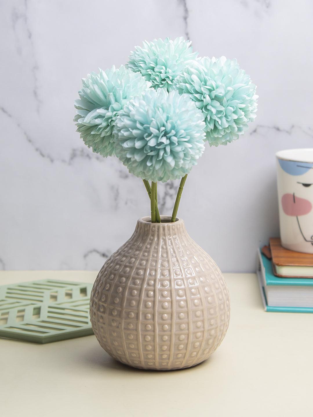 Grey Ceramic Vase - Textured Pattern, Flower Holder