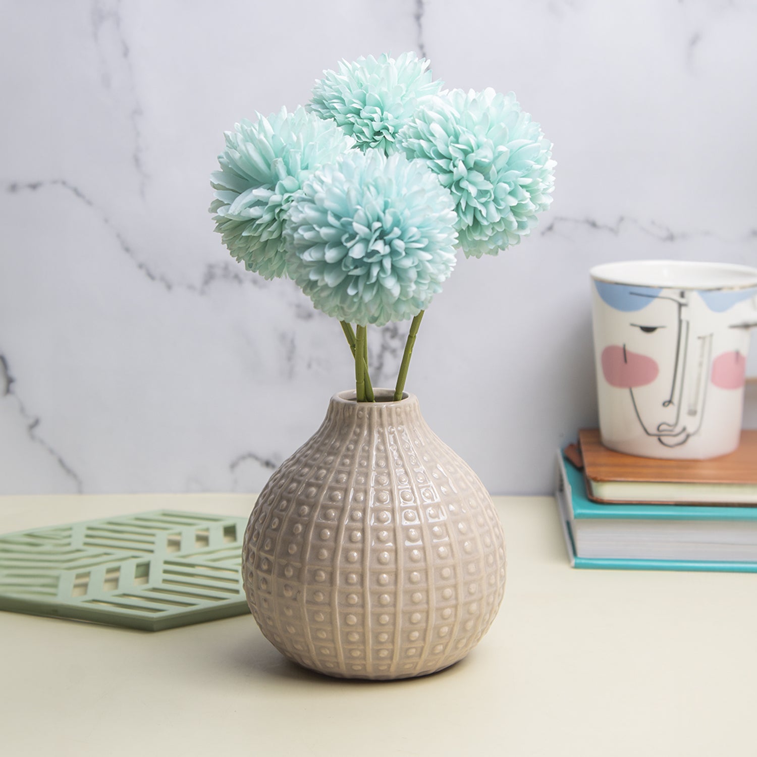 Brown Ceramic Vase - Textured Pattern, Flower Holder