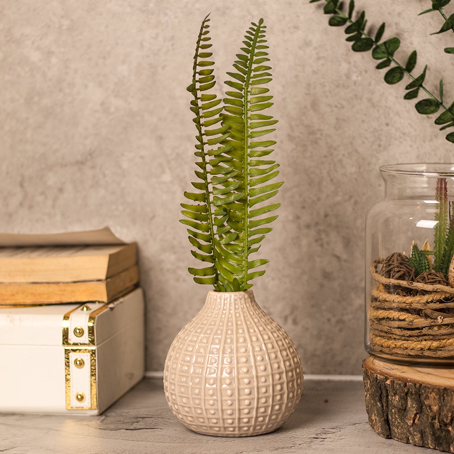 Grey Ceramic Vase - Textured Pattern, Flower Holder