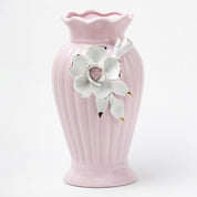 Light Pink Ceramic Curvy Vase - Engraved Floral Pattern, Flower Holder