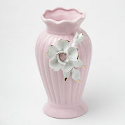 Light Pink Ceramic Curvy Vase - Engraved Floral Pattern, Flower Holder