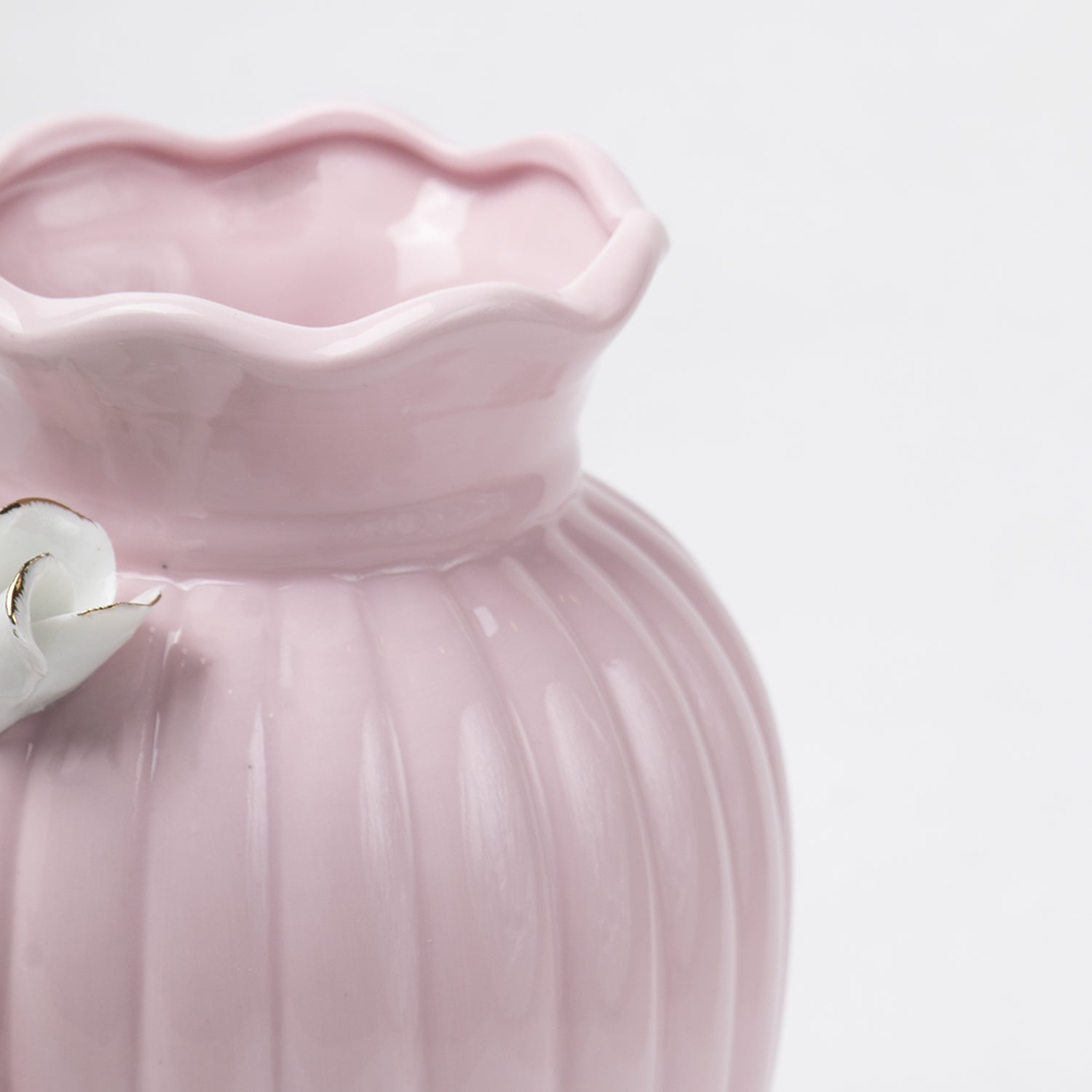 Light Pink Ceramic Curvy Vase - Engraved Floral Pattern, Flower Holder