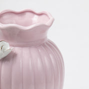 Light Pink Ceramic Curvy Vase - Engraved Floral Pattern, Flower Holder
