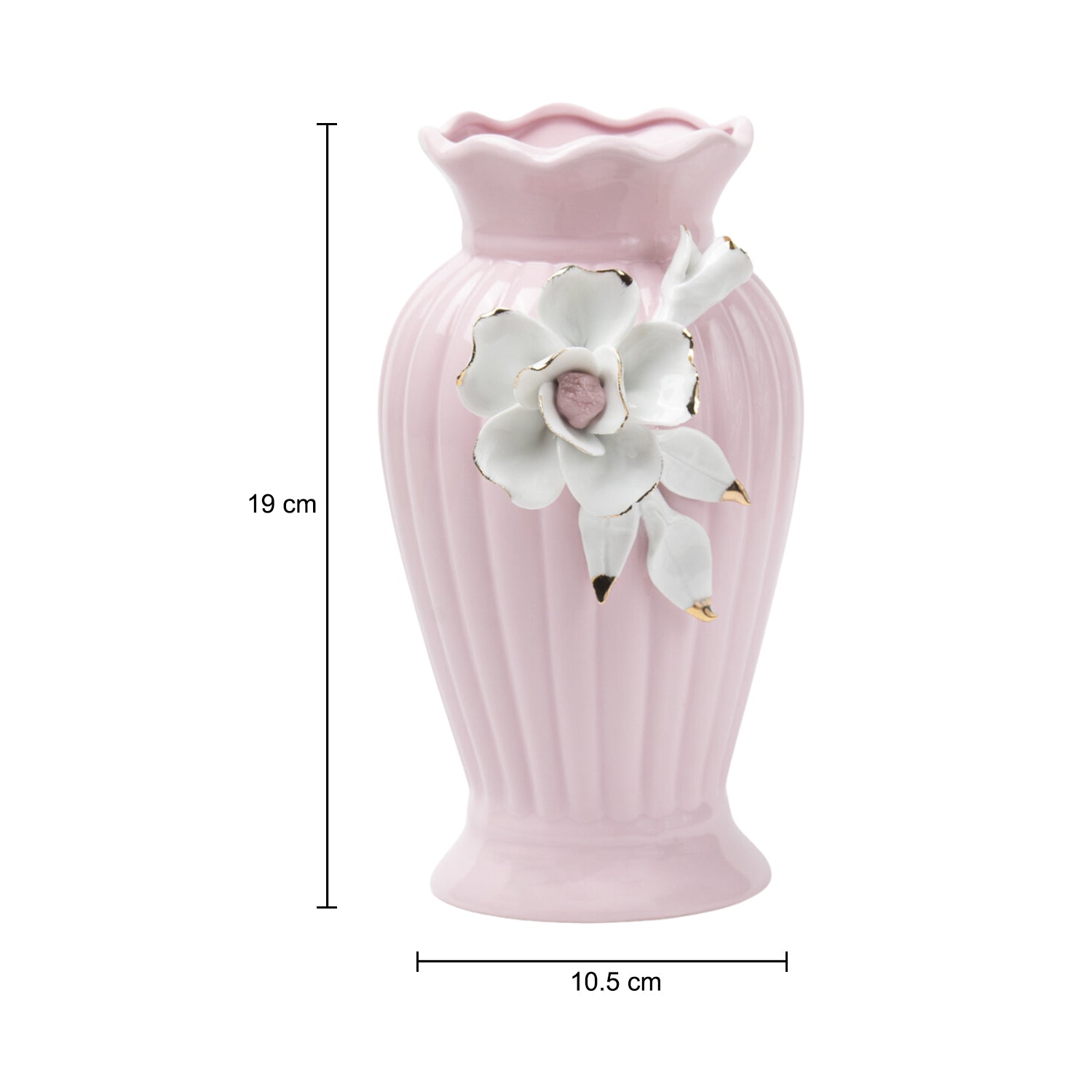 Light Pink Ceramic Curvy Vase - Engraved Floral Pattern, Flower Holder
