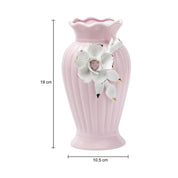 Light Pink Ceramic Curvy Vase - Engraved Floral Pattern, Flower Holder