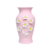 Dark Pink Ceramic Curvy Vase - Engraved Floral Pattern, Flower Holder