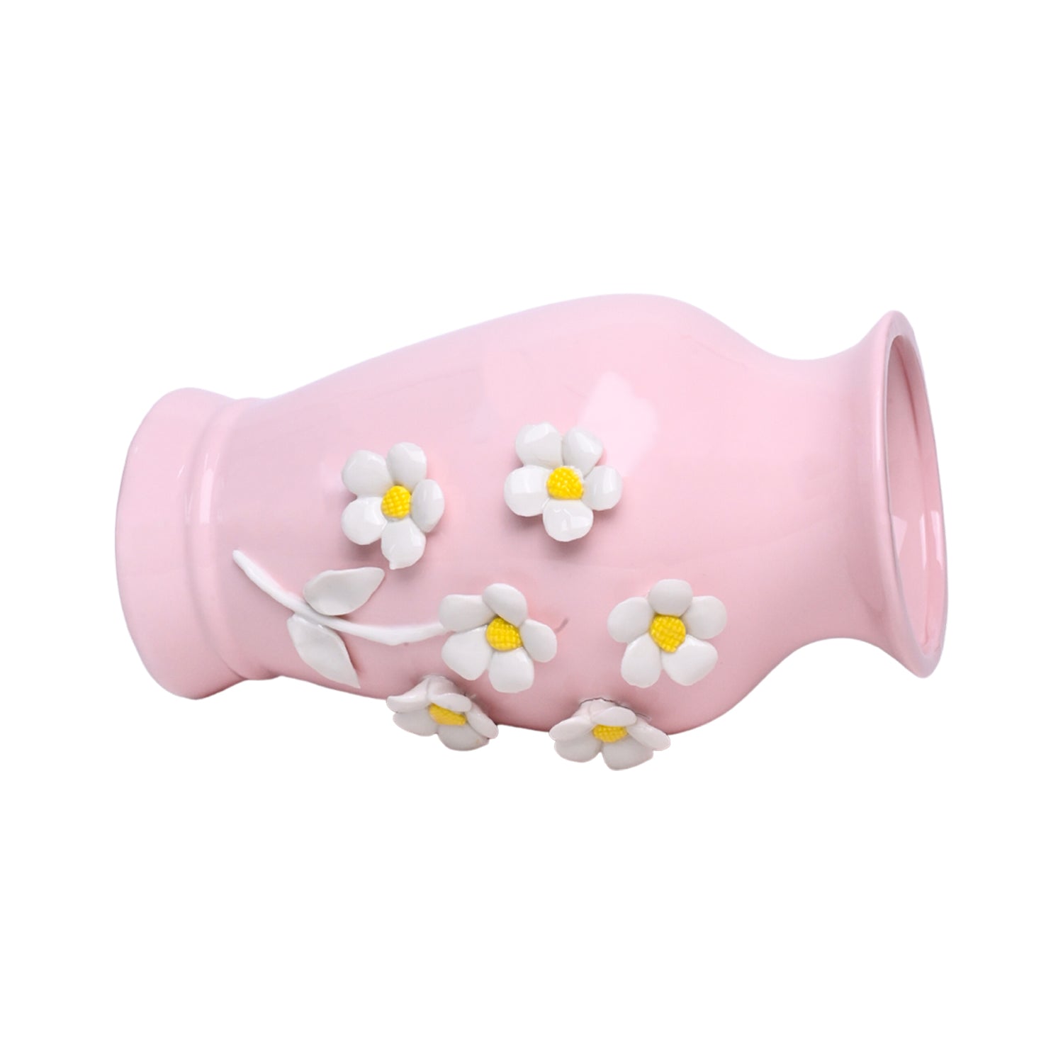 Dark Pink Ceramic Curvy Vase - Engraved Floral Pattern, Flower Holder