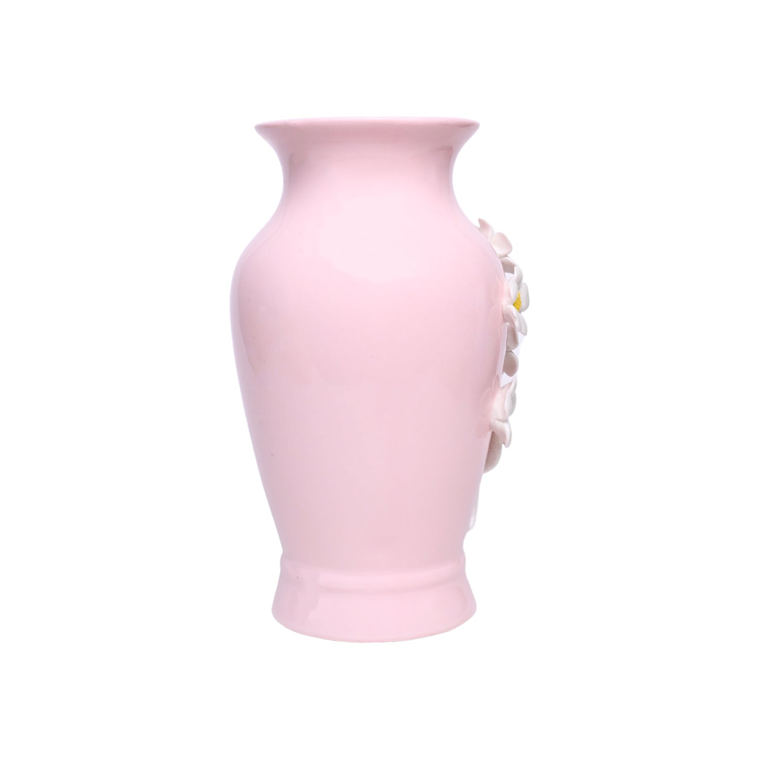 Dark Pink Ceramic Curvy Vase - Engraved Floral Pattern, Flower Holder